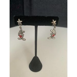 Vintage  Disney Mickey Mouse  Dangling Sliver Tone Star Earrings Red Shorts.   A